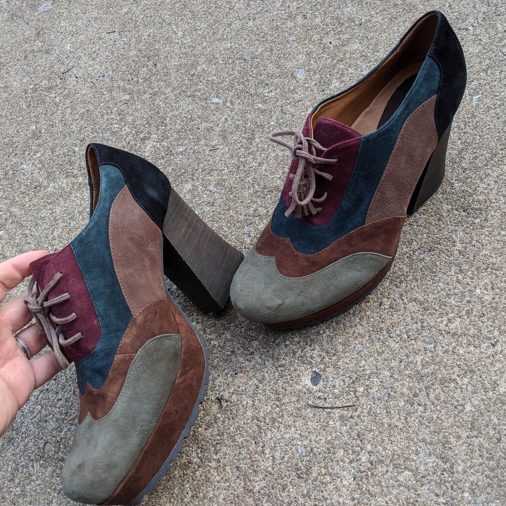 Earthies Leather Patchwork Chunky Block Heels 9m - image 2